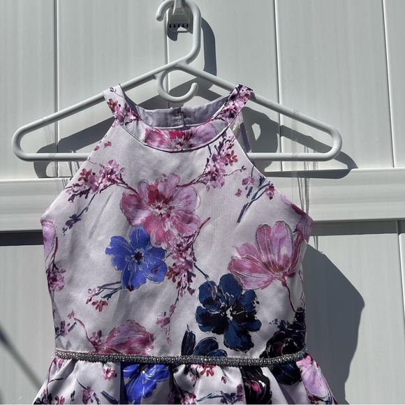 Rare Editions Big Girls Lace Back Floral Mikado Ballgown Hi Low Train | Size 16 - Picture 4 of 16